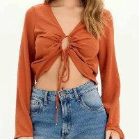 Blusa Com Amarração Manga Flare Lança Perfume - Marrom