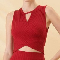 Cropped Feminino Tricô Collection Lilian Transpassado Smk Vermelho Medio