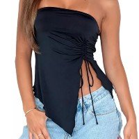 Blusa Assimétrica Tomara Que Caia Franzida Cordão Aitona