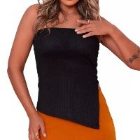 Blusa Feminina Assimétrica Tomara Que Caia Básica Casual