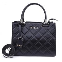 Bolsa Zetille Transversal Castelo Grande Bordado Quadrado Feminina - Preto