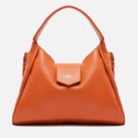 Bolsa Hobo Laranja Couro Média Lapela