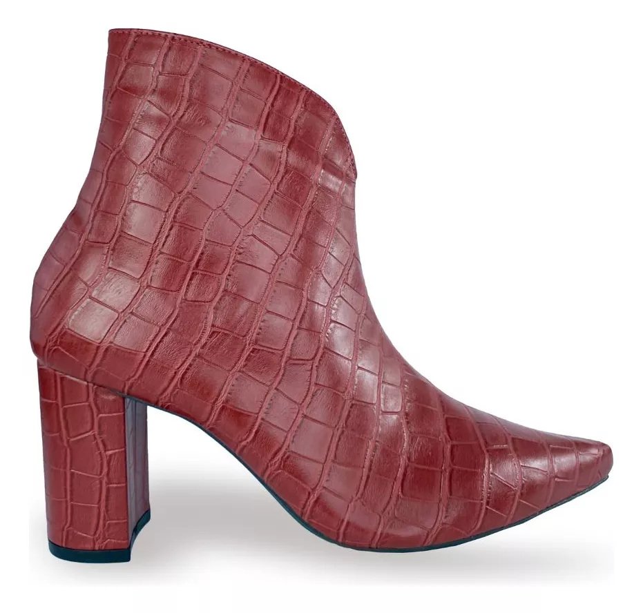 Bota Verniz Croco Vermelho Salto Alto Bloco 9 Cm - Ully