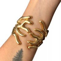 Bracelete Dourado Galho Blogueira Largo Moda Luxo Tendencia