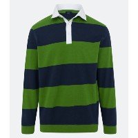 Polo Comfort com Gola Contrastante e Estampa Listrada Azul/Verde