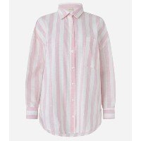 Camisa em Tricoline Listrado com Bolso Rosa/Branco