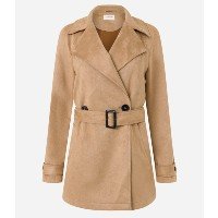 Casaco Trench Coat em Suede com Cinto Fivela na Cintura Marrom Claro