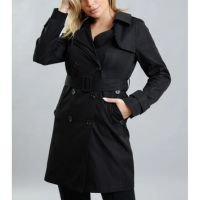 Casaco Feminino Trench Coat Longo Sobretudo Color com Cinto - Preto