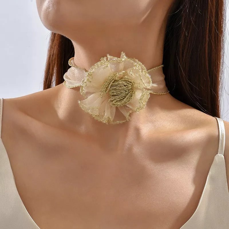 Colar Bijuteria Festa Luxo Flor Choker Pingente M25