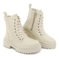 Coturno Feminino Bota Tratorado Cano Curto Cadarço Casual