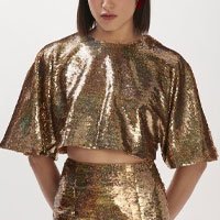 Blusa Cropped Paetê Nós Ato Dois Tucunaré Dourado