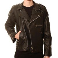 Jaqueta Masculina Couro Motociclista Exterminador - Preto