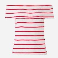 Blusa em Ribana Ombro a Ombro e Listras Vermelho/Branco