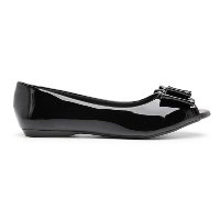 Sapatilha Bico Peeptoe Laco Verniz Feminino - Preto