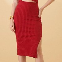 Saia Midi Feminina Tricô Collection Lilian Listrada Smk Vermelho Médio