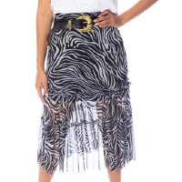 Saia Moda Vício Mídi Com Babado Tule Zebra Feminino - Preto+Branco