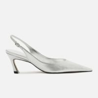 Scarpin Prata Arezzo Couro Salto Baixo Slingback Esther