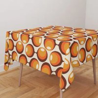 Toalha De Mesa Quadrada 4 Lugares Tecido Oxford Círculos Vintage Laranja