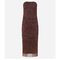 Vestido New Midi em Tule com Estampa Animal Print Marrom