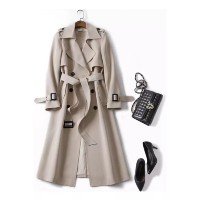 Trench Coat Feminino Elegante Com Botão Duplo, Bege