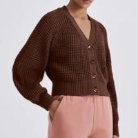 Casaco Marrom Hering Cardigan Decote V Em Tricô