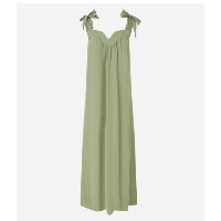 Vestido Midi em Viscose com Decote Ondulado e Amarração na Alça Verde