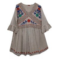 Bata Indiana Bordada Manga 3/4 Floral Boho Hippie