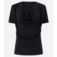 Blusa em Microfibra com Decote Degagê e Ombreiras Preto