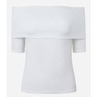 Blusa Manga 3/4 com Dobra e Decote Ombro a Ombro Branco