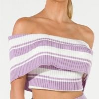 Blusa Tricô Modal Ombro a Ombro Feminina Carlan - Lilás