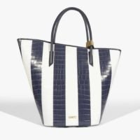 Bolsa Bucket Cayla Stripes Couro Croco Azul e Branca