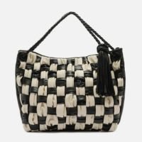 Bolsa Hobo Preta Couro Grande Tressê Bicolor