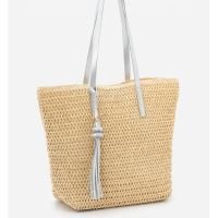 Bolsa de Praia com Alça PU e Detalhe em Tassel Bege