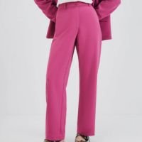 Calça Rosa Hering Reta Cintura Alta Em Alfaiataria Hering + Nv