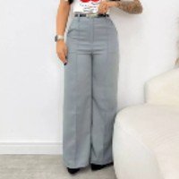 Calça Pantalona Feminina Casual Com Bolsos Em Alfaiataria