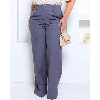 Calça Feminina Pantalona Wide Leg Em Alfaiataria Plus Size