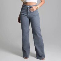 Calça Jeans Wide Leg Sawary Feminina Cintura Alta