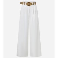 Calça Wide Leg em Viscolinho com Pregas Branco