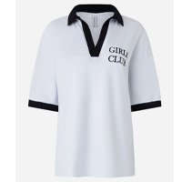 Blusa em Malha Piquet com Gola Polo e Bordado Girls Club Branco/ Preto