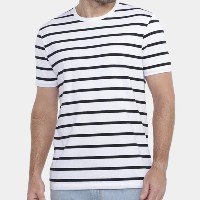 Camiseta Hering Básica Listrada Masculina - Chumbo+Branco