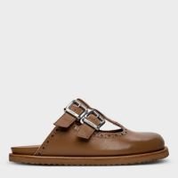 Mule Clog Buckle Couro Marrom Honey