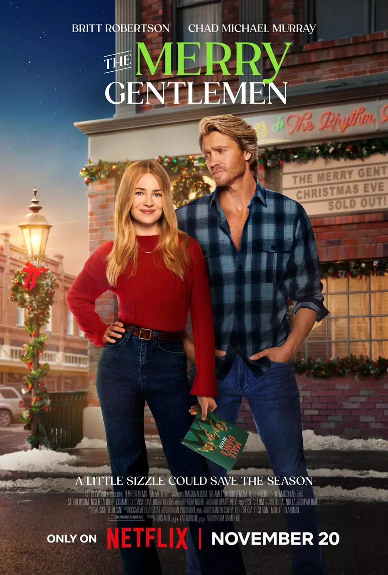 Casal em clima natalino na frente de uma loja decorada. Filme disponível na Netflix.  filmes de Natal da Netflix