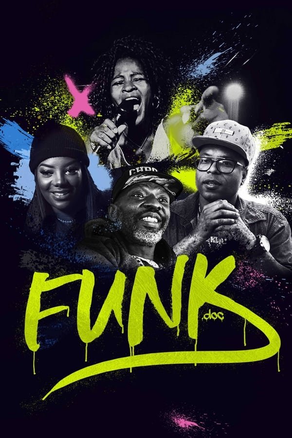 Pessoas em cena vibrante de documentário sobre funk, destacando a cultura negra.