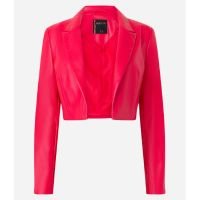 Blazer Cropped em Pu com Ombreiras Vermelho