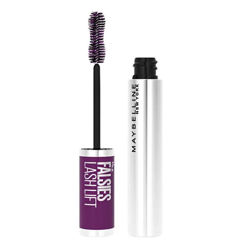 Máscaras de cílios Maybelline Lash Lift com escova aplicadora destacada.