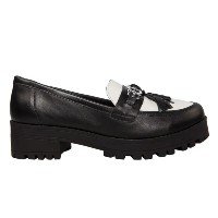 Loafer Tratorado Feminino Bicolor em Couro Veneto Preto e Branco - Cód 4442