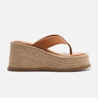 Sandália Plataforma Marrom Arezzo Couro Palha Flip Flop