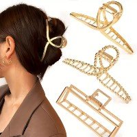 Combo 4 Prendedor Cabelo Presilhas Gancho Dourado Metal Chic