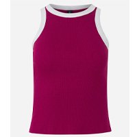 Blusa Regata em Ribana com Cava Contrastante Vermelho Bordô