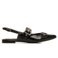 Sapatilha Slingback Preta Texturizada Fivelas